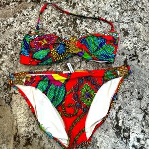 Trina Turk two piece bikini size 12 bright orange and colorful